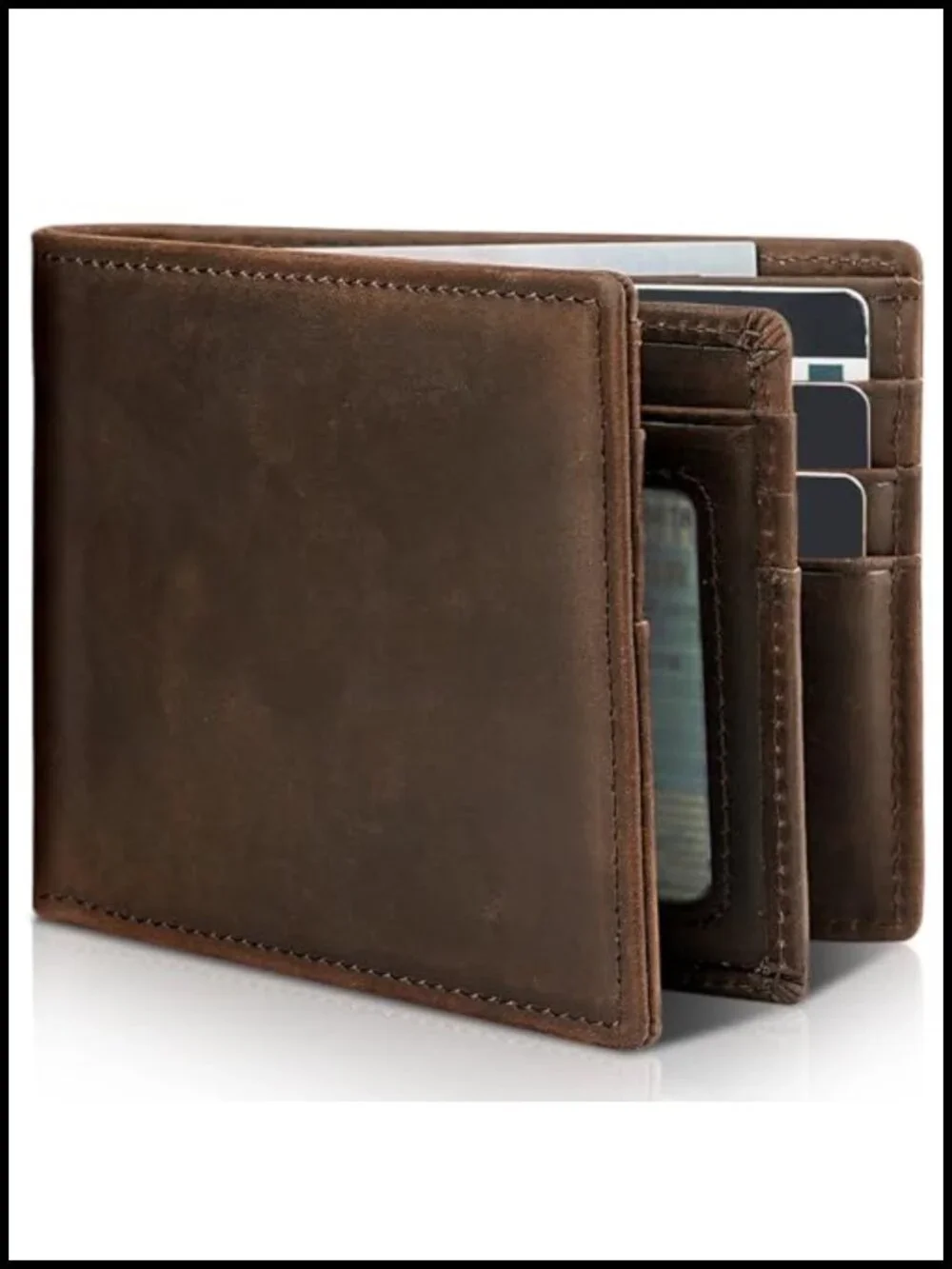 Genuine Leather Bifold RFID Blocking Wallet with ID Window 13 Card Slots